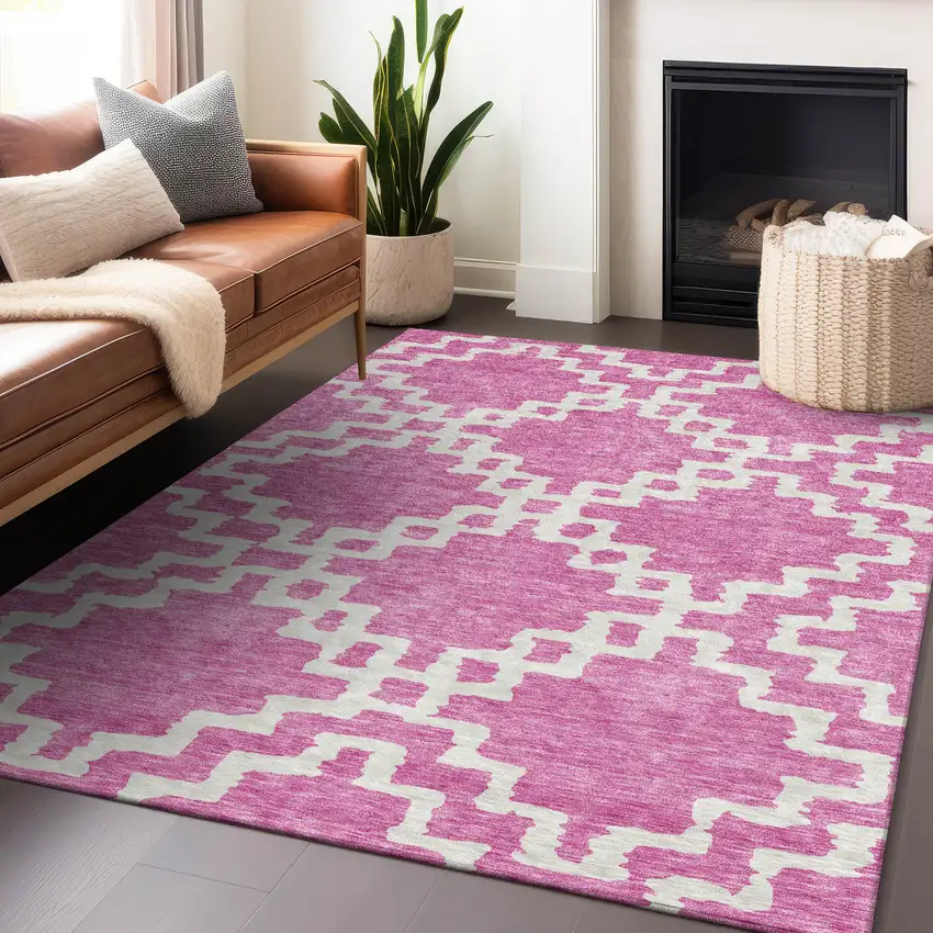 Blush And Ivory Geometric Washable Indoor Outdoor Area Rug Photo 9