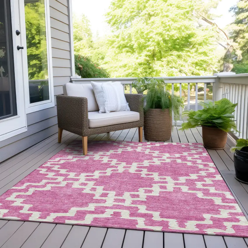 Blush And Ivory Geometric Washable Indoor Outdoor Area Rug Photo 8