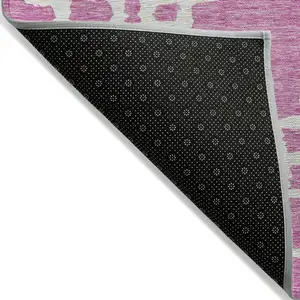 Photo of Blush And Ivory Geometric Washable Indoor Outdoor Area Rug
