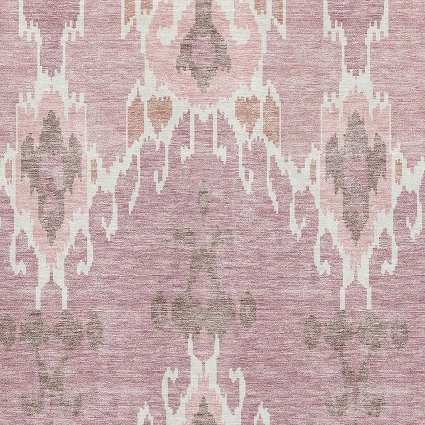 Blush And Ivory Ikat Washable Area Rug With UV Protection Photo 3