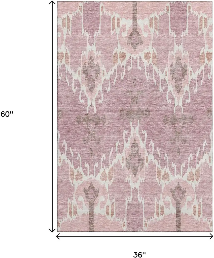 Blush And Ivory Ikat Washable Area Rug With UV Protection Photo 3