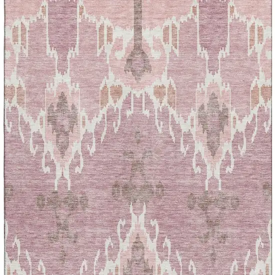 Blush And Ivory Ikat Washable Area Rug With UV Protection Photo 4