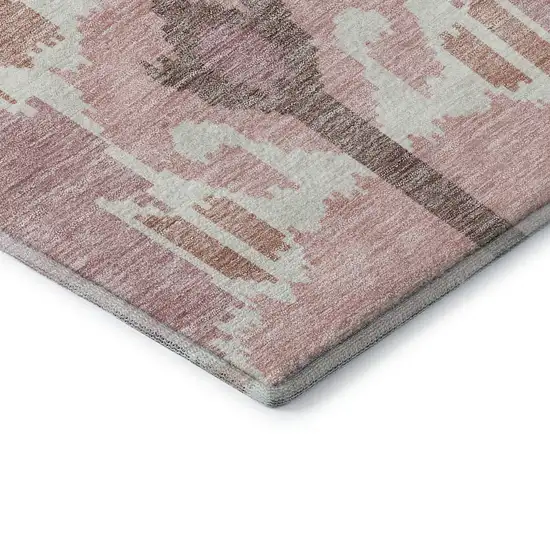 Blush And Ivory Ikat Washable Area Rug With UV Protection Photo 8