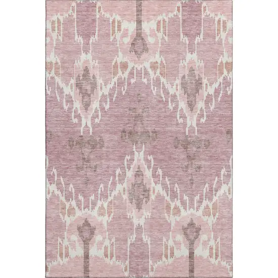 Blush And Ivory Ikat Washable Area Rug With UV Protection Photo 1
