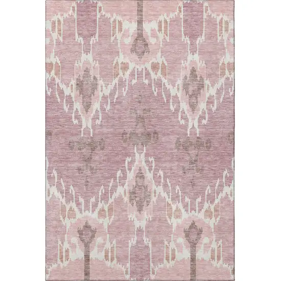 Blush And Ivory Ikat Washable Area Rug With UV Protection Photo 4