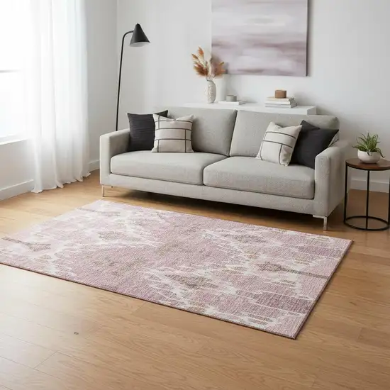 Blush And Ivory Ikat Washable Area Rug With UV Protection Photo 2