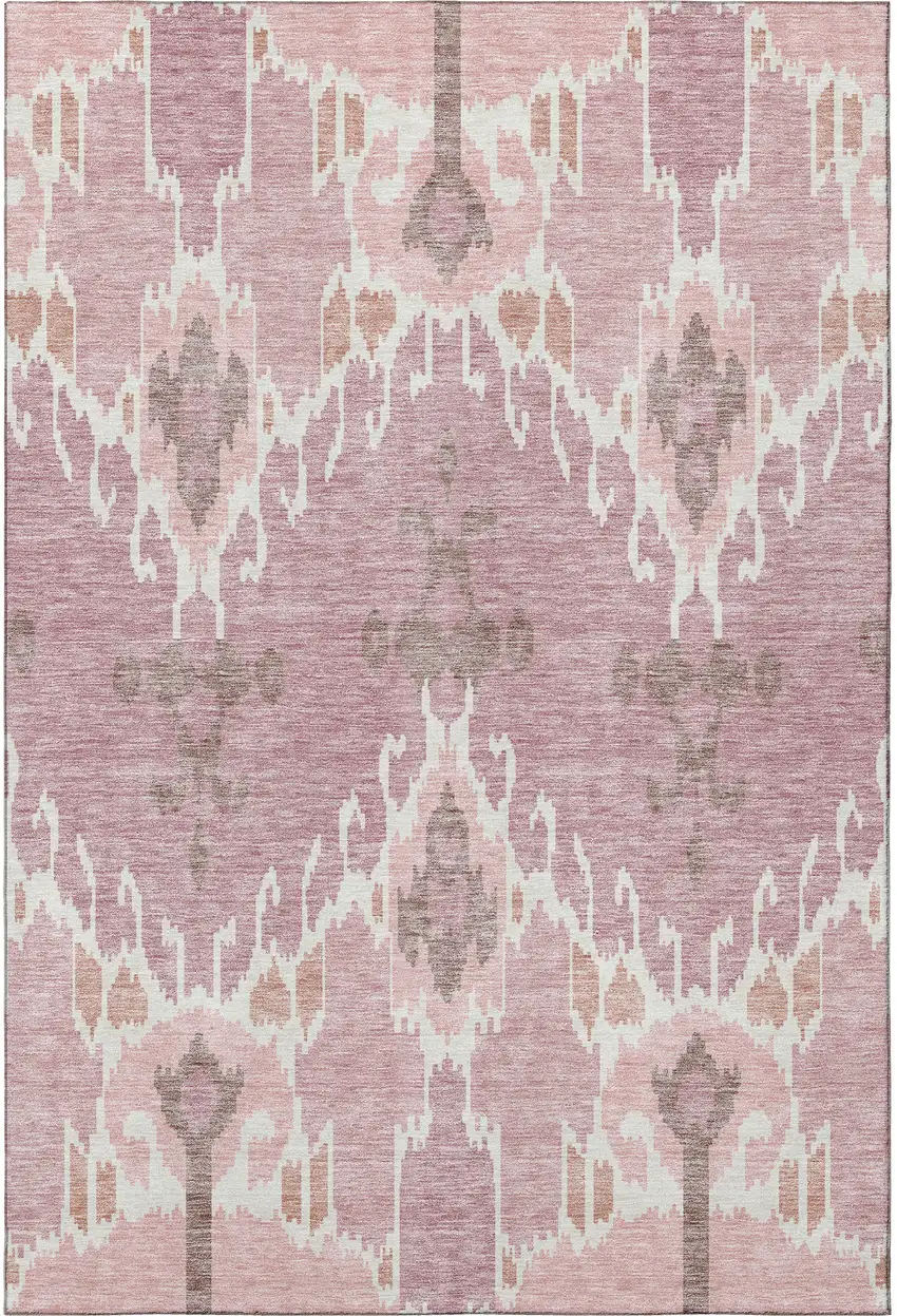 Blush And Ivory Ikat Washable Area Rug With UV Protection Photo 3
