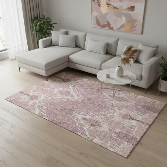 Blush And Ivory Ikat Washable Area Rug With UV Protection Photo 2