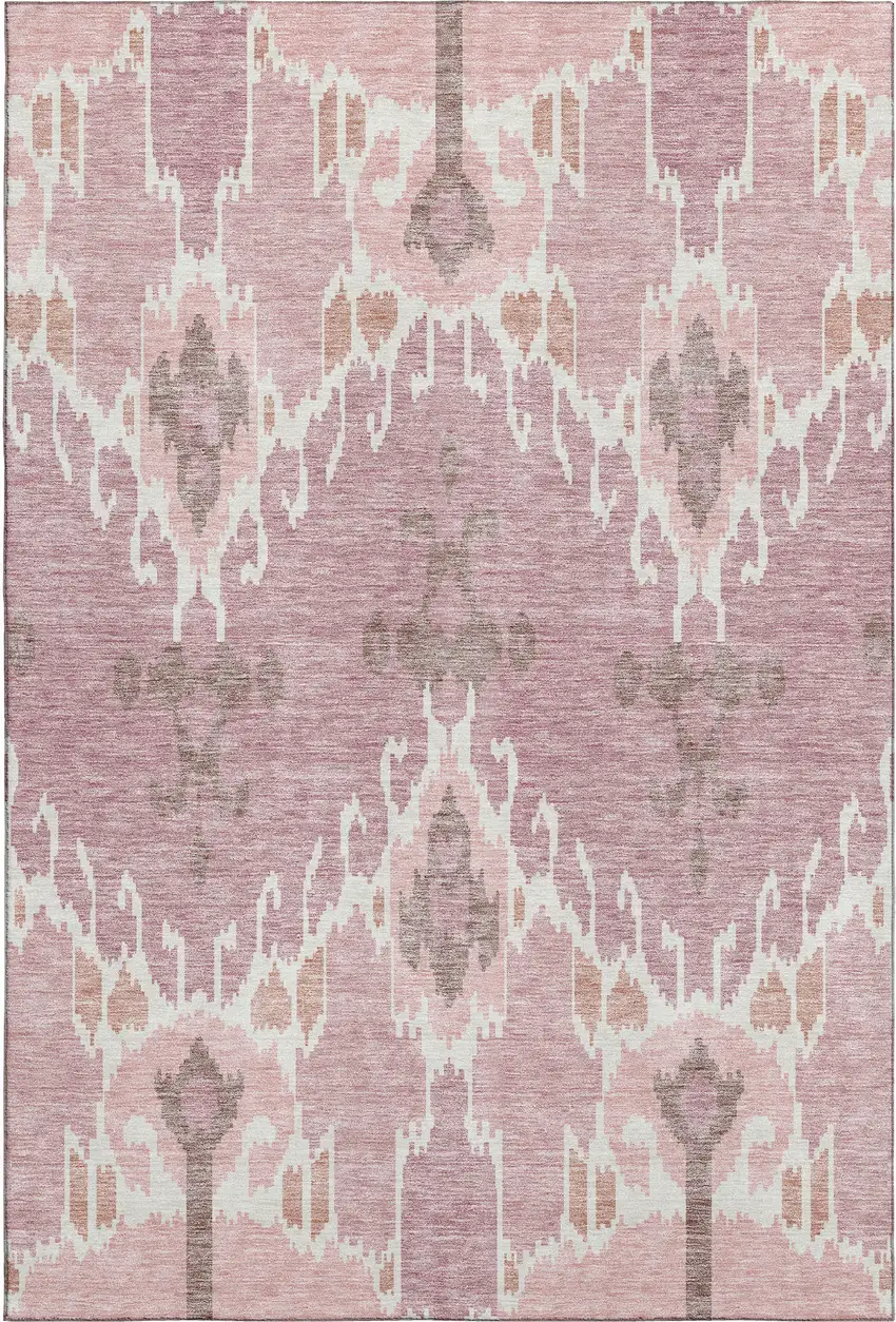 Blush And Ivory Ikat Washable Area Rug With UV Protection Photo 1