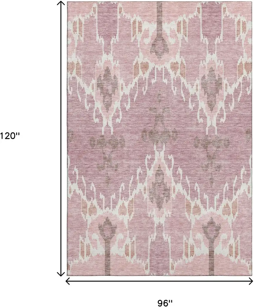 Blush And Ivory Ikat Washable Area Rug With UV Protection Photo 3