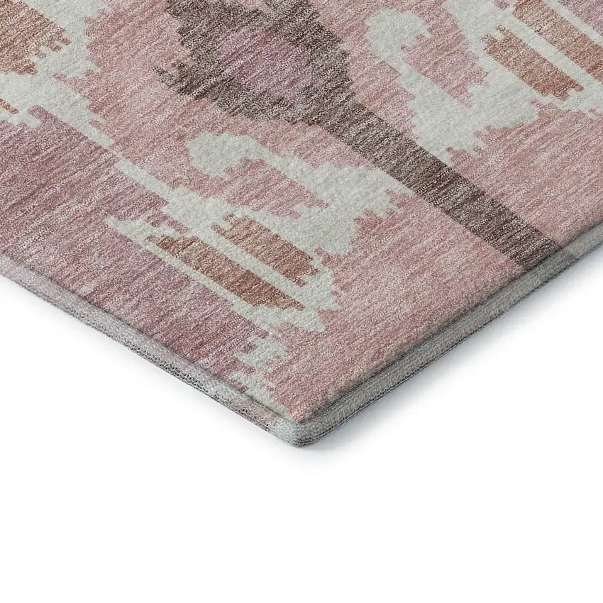 Blush And Ivory Ikat Washable Area Rug With UV Protection Photo 7