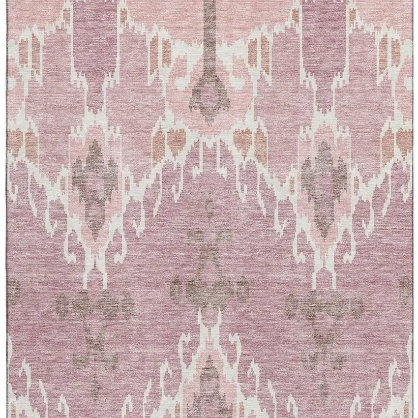 Blush And Ivory Ikat Washable Area Rug With UV Protection Photo 3