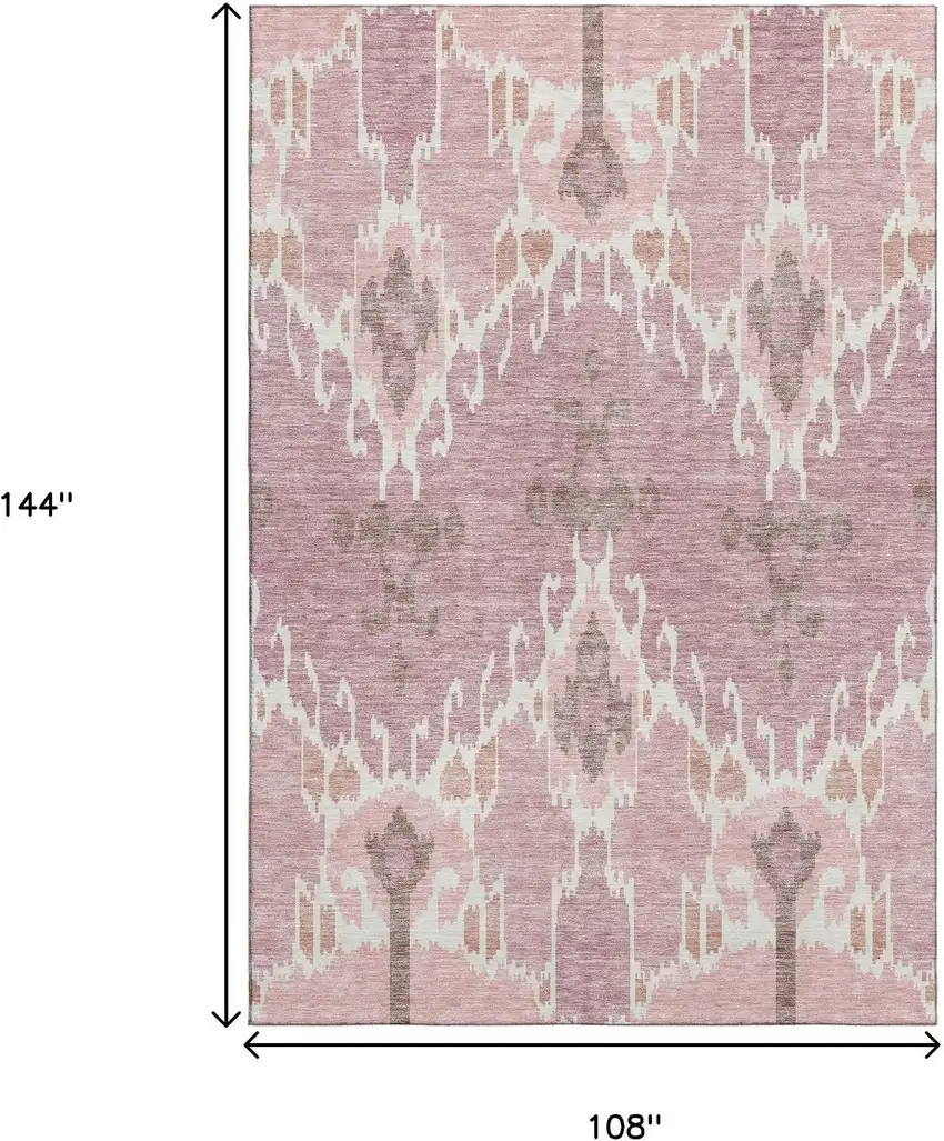 Blush And Ivory Ikat Washable Area Rug With UV Protection Photo 3