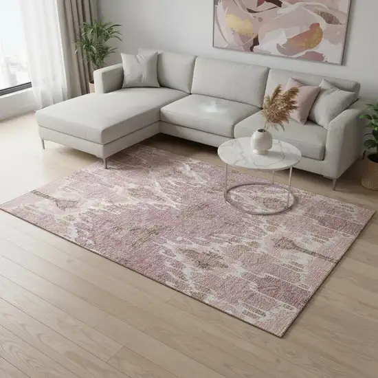 Blush And Ivory Ikat Washable Area Rug With UV Protection Photo 2