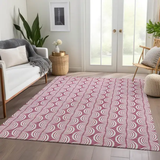Blush And Ivory Ogee Washable Area Rug With UV Protection Photo 5