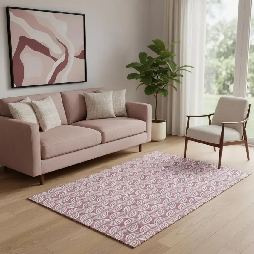 Blush And Ivory Ogee Washable Area Rug With UV Protection Photo 2