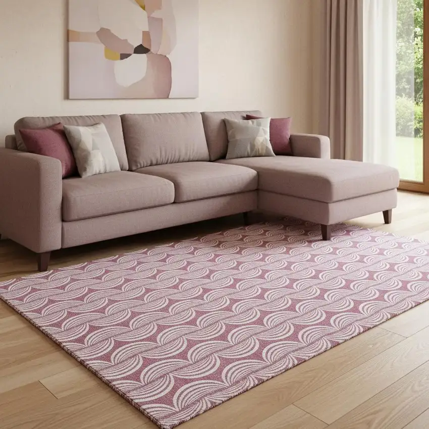 Blush And Ivory Ogee Washable Area Rug With UV Protection Photo 2