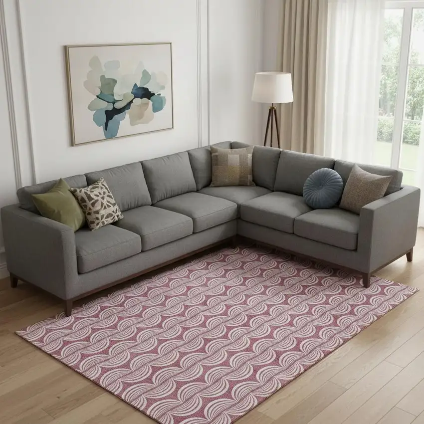 Blush And Ivory Ogee Washable Area Rug With UV Protection Photo 2