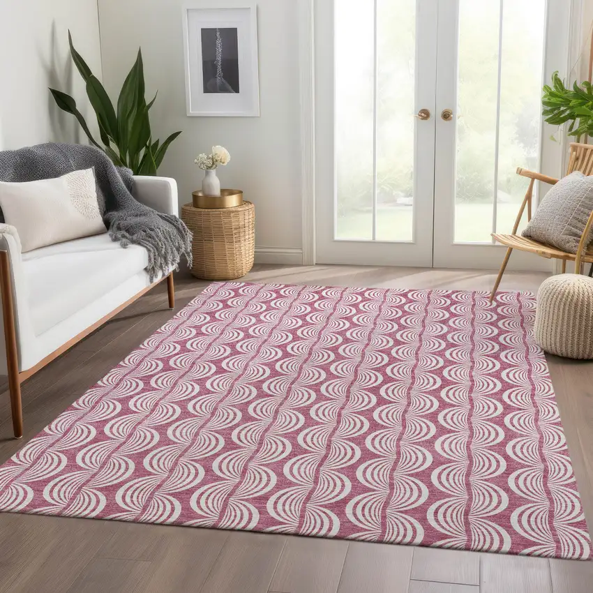 Blush And Ivory Ogee Washable Area Rug With UV Protection Photo 5