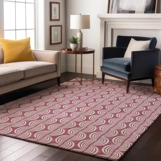Blush And Ivory Ogee Washable Area Rug With UV Protection Photo 4