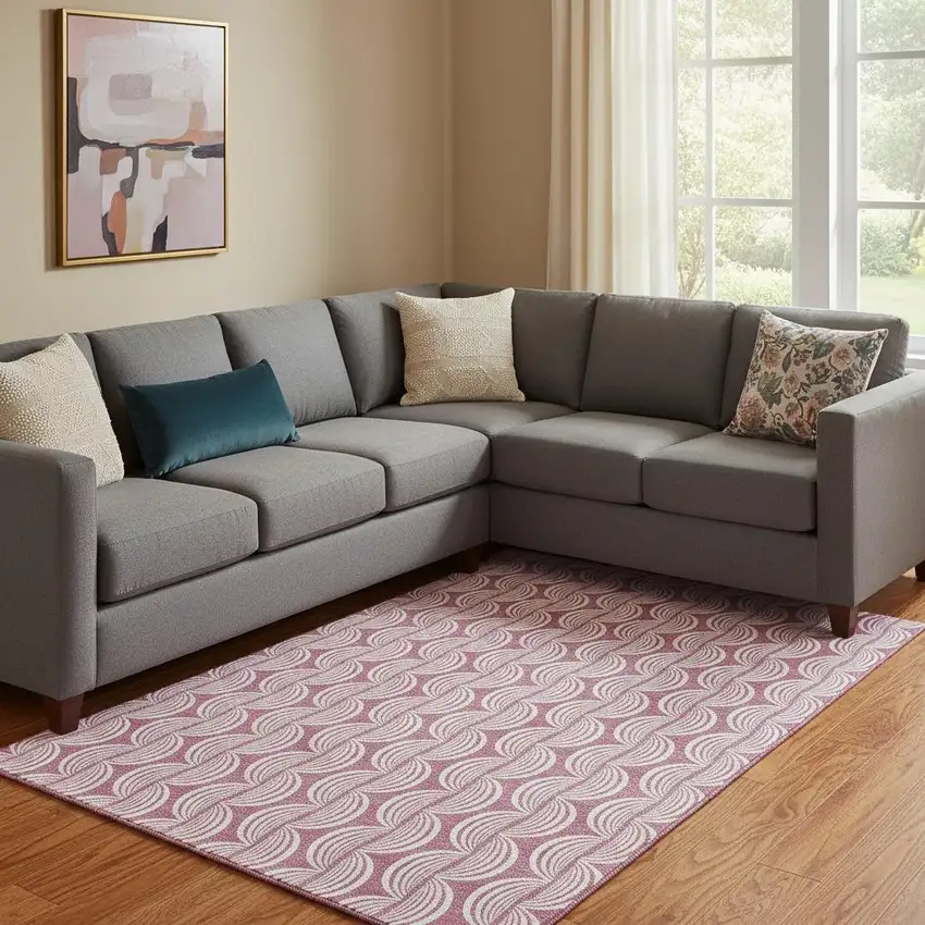 Blush And Ivory Ogee Washable Area Rug With UV Protection Photo 2