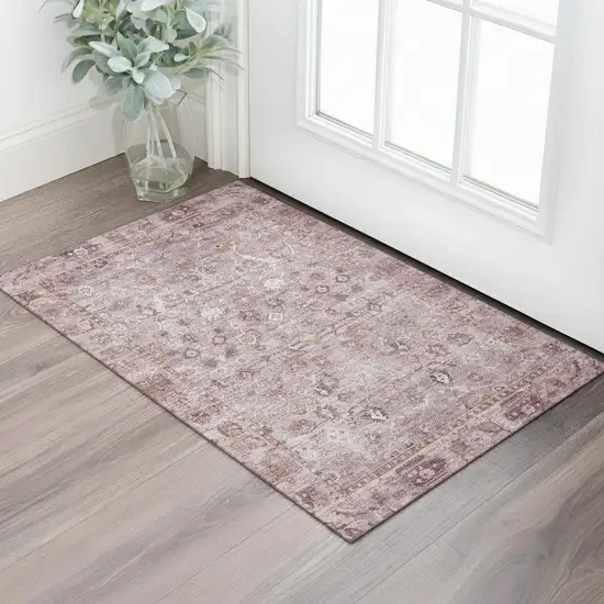 Blush And Ivory Oriental Washable Area Rug With UV Protection Photo 2