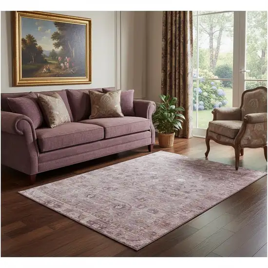 Blush And Ivory Oriental Washable Area Rug With UV Protection Photo 2