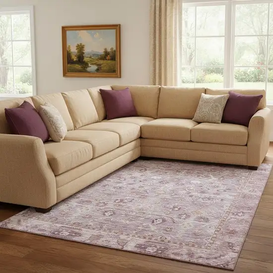 Blush And Ivory Oriental Washable Area Rug With UV Protection Photo 2