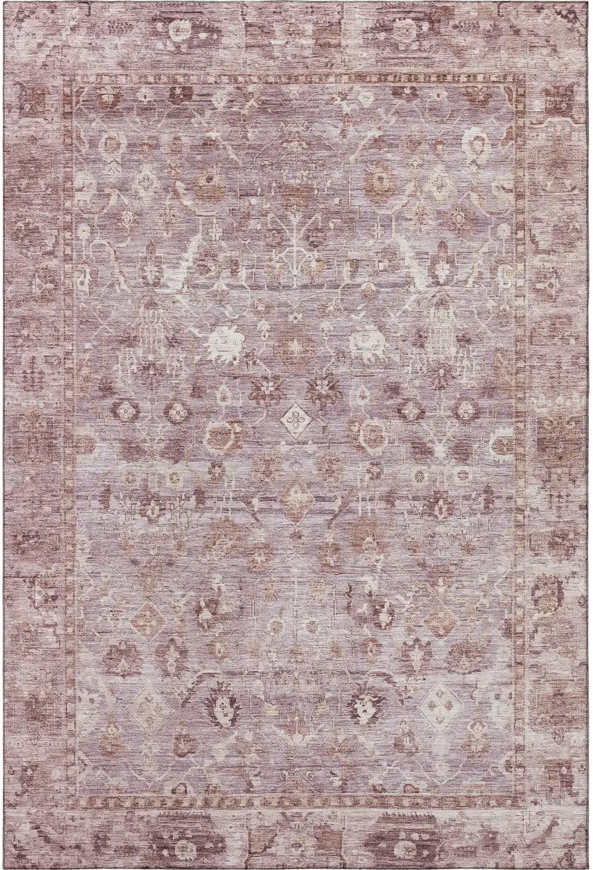 Blush And Ivory Oriental Washable Area Rug With UV Protection Photo 3