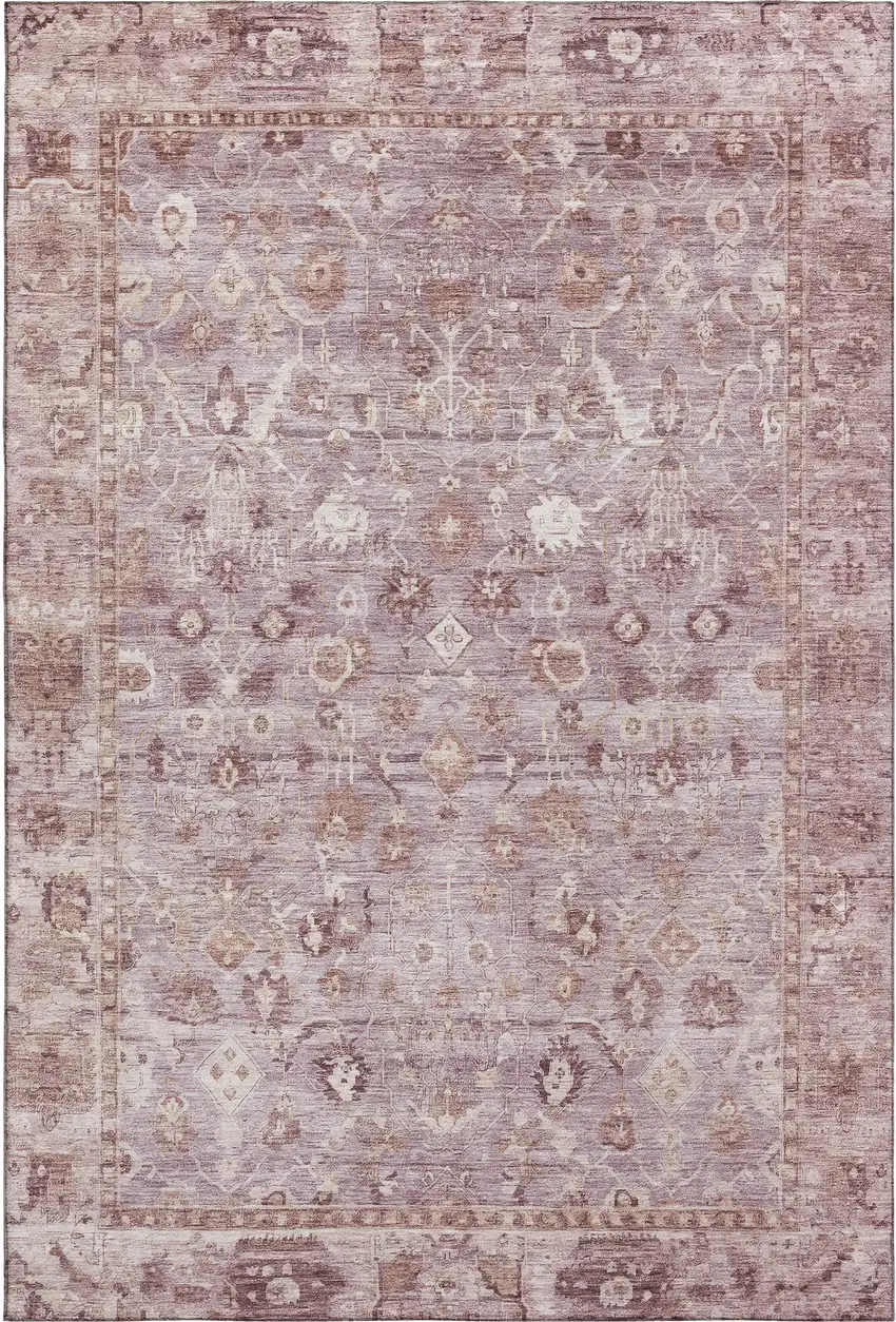 Blush And Ivory Oriental Washable Area Rug With UV Protection Photo 1