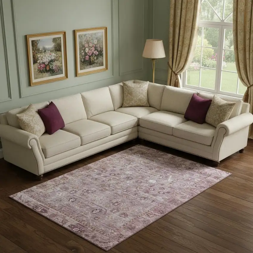 Blush And Ivory Oriental Washable Area Rug With UV Protection Photo 2