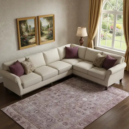 Blush And Ivory Oriental Washable Area Rug With UV Protection Photo 2