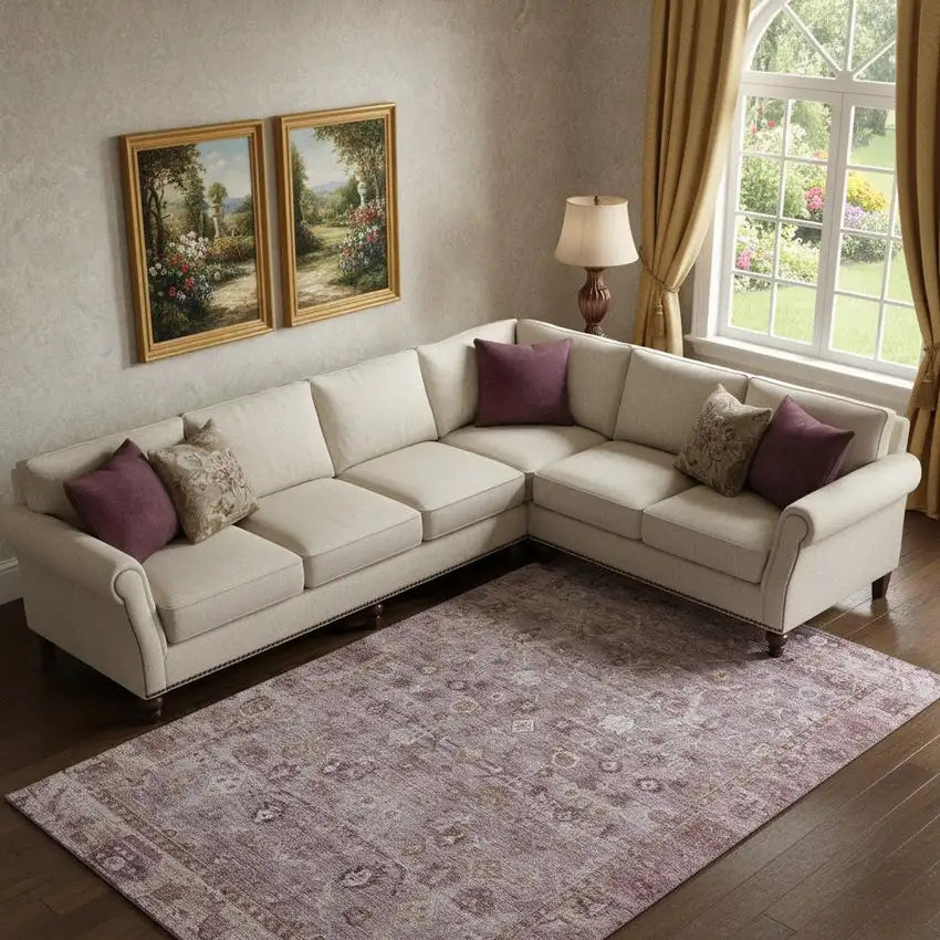 Blush And Ivory Oriental Washable Area Rug With UV Protection Photo 2