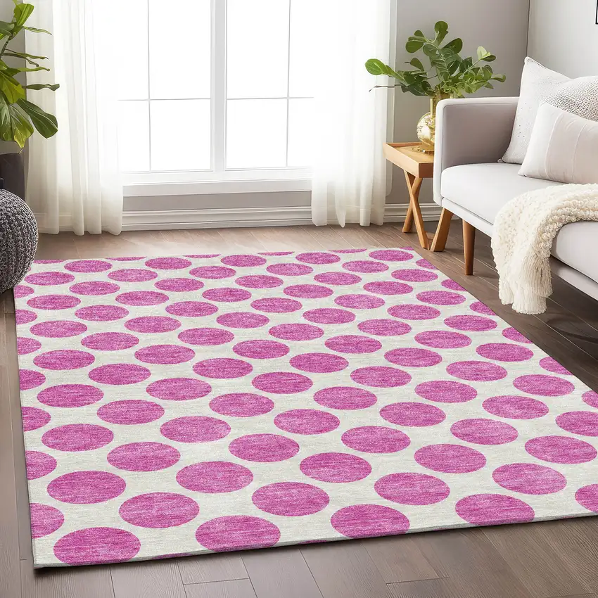 Blush And Ivory Polka Dot Washable Area Rug With UV Protection Photo 4