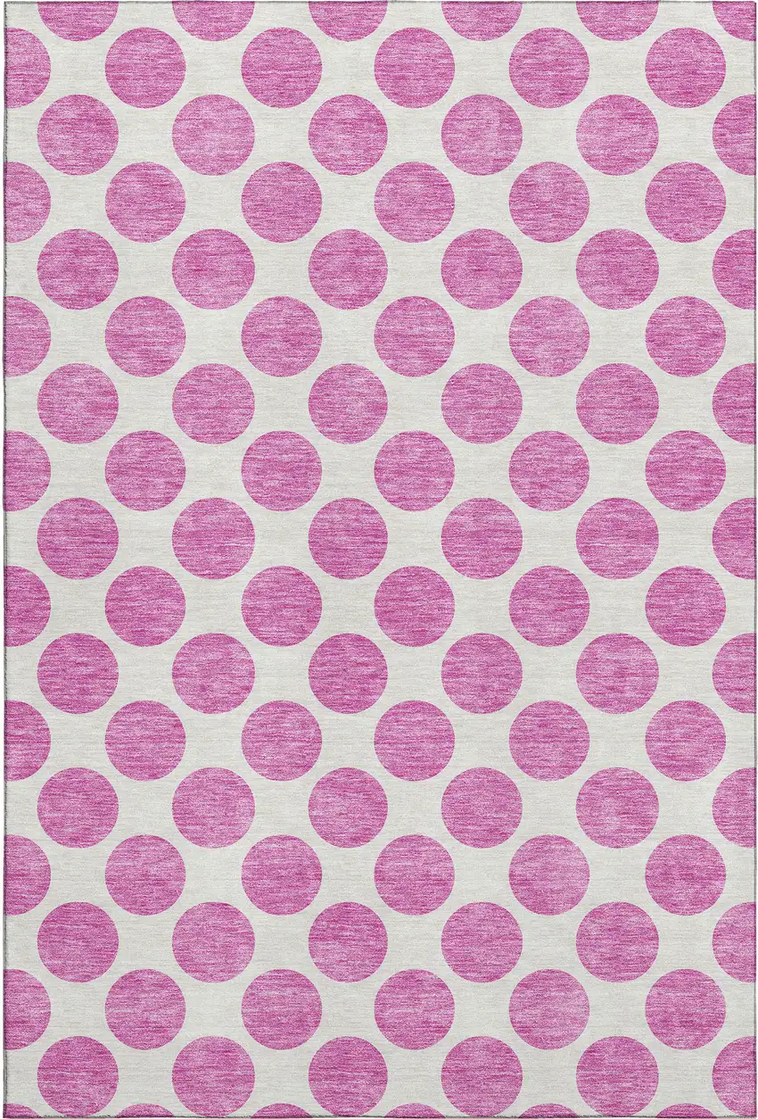 Blush And Ivory Polka Dot Washable Area Rug With UV Protection Photo 1