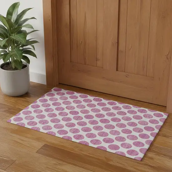 Blush And Ivory Polka Dot Washable Area Rug With UV Protection Photo 1