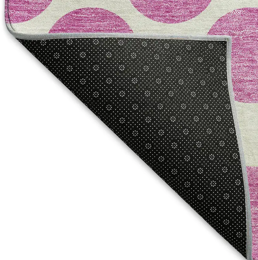 Blush And Ivory Polka Dot Washable Area Rug With UV Protection Photo 5