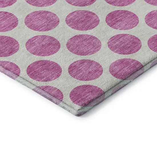 Blush And Ivory Polka Dot Washable Area Rug With UV Protection Photo 6