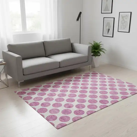 Blush And Ivory Polka Dot Washable Area Rug With UV Protection Photo 2