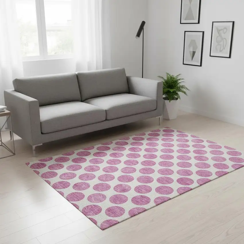 Blush And Ivory Polka Dot Washable Area Rug With UV Protection Photo 2