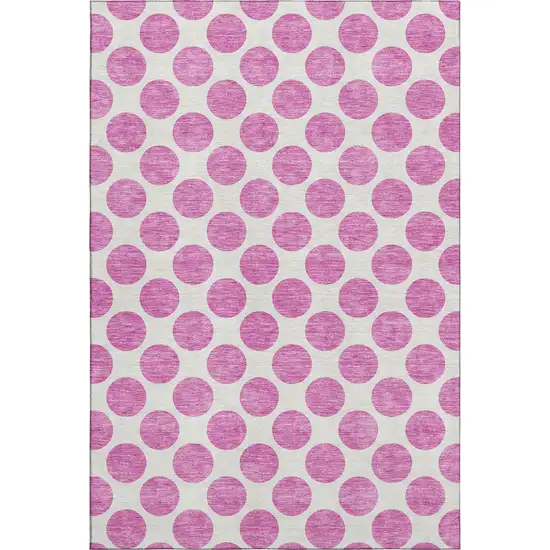 Blush And Ivory Polka Dot Washable Area Rug With UV Protection Photo 1