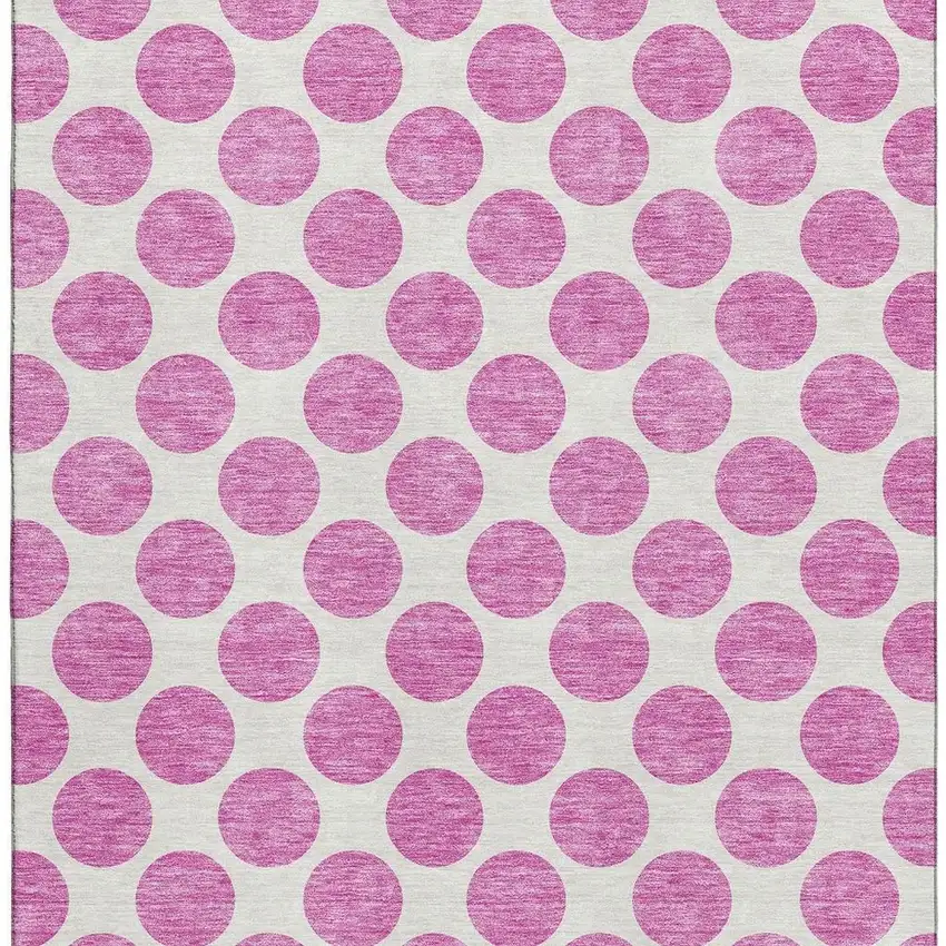 Blush And Ivory Polka Dot Washable Area Rug With UV Protection Photo 3