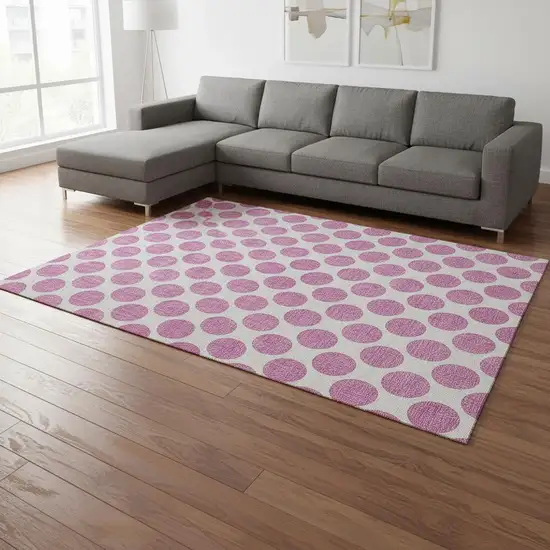 Blush And Ivory Polka Dot Washable Area Rug With UV Protection Photo 2