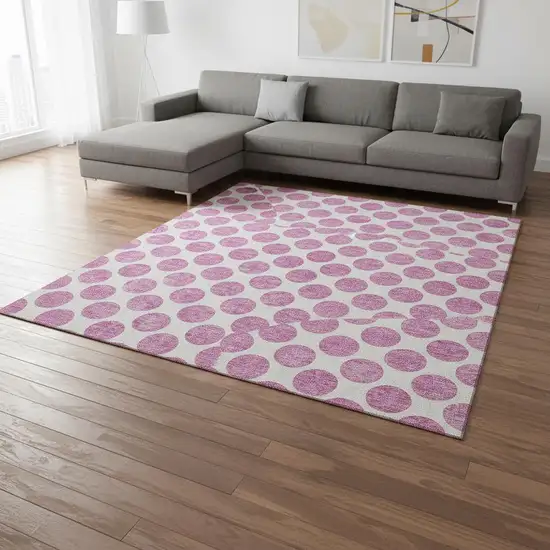 Blush And Ivory Polka Dot Washable Area Rug With UV Protection Photo 2
