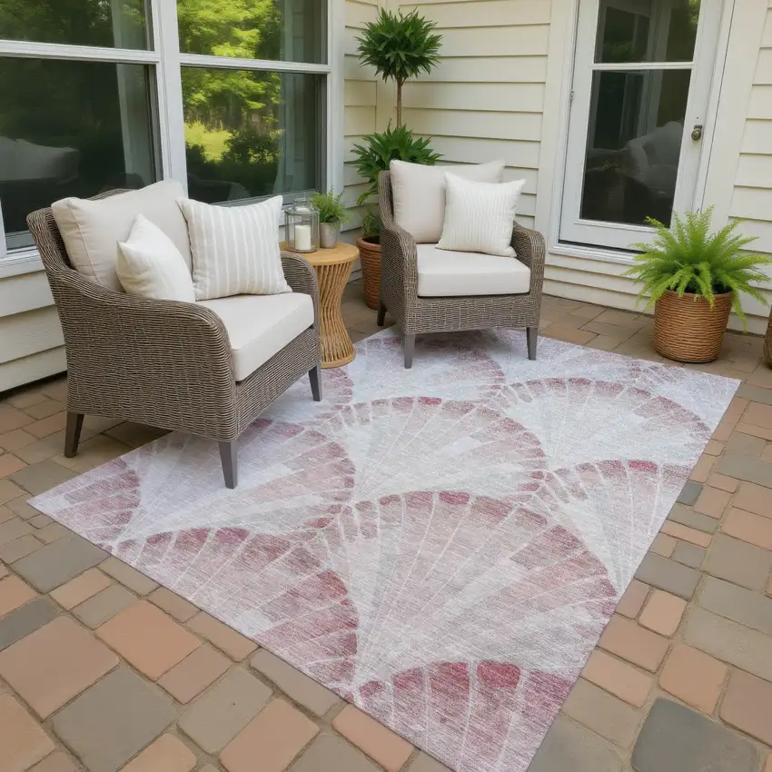 Blush And Ivory Seashell Washable Indoor Outdoor Area Rug Photo 4