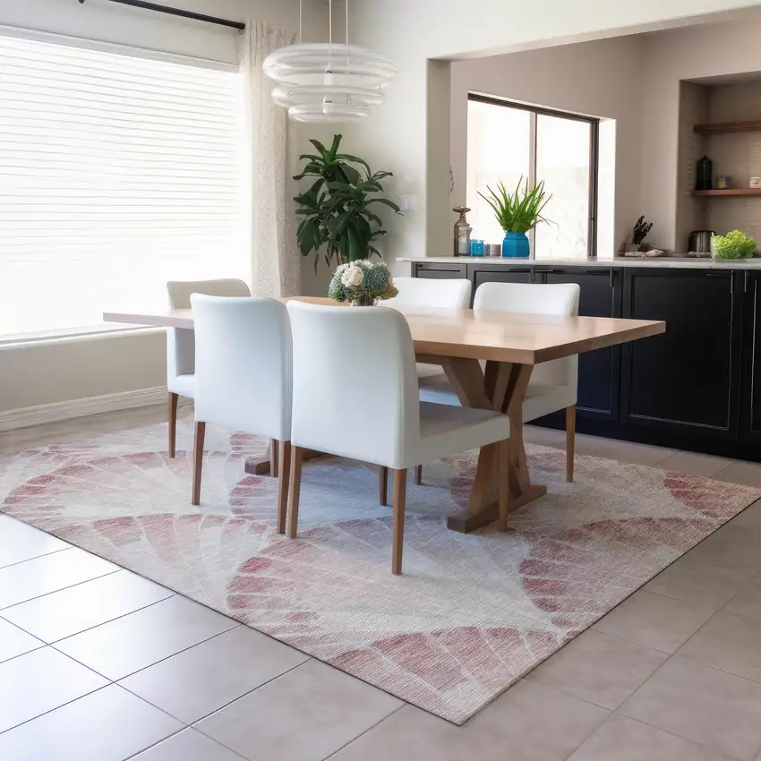 Blush And Ivory Seashell Washable Indoor Outdoor Area Rug Photo 6