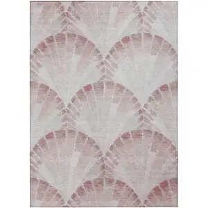 Photo of Blush And Ivory Seashell Washable Indoor Outdoor Area Rug