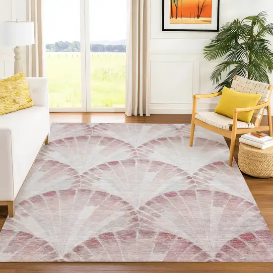 Blush And Ivory Seashell Washable Indoor Outdoor Area Rug Photo 5