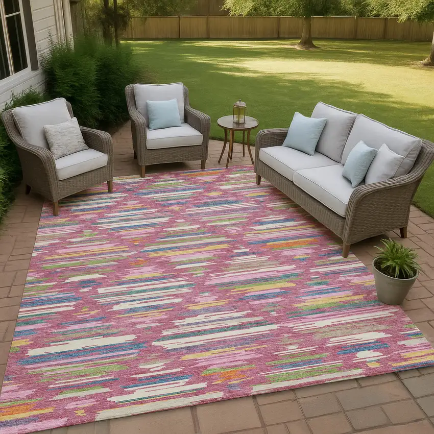 Blush And Ivory Southwestern Washable Indoor Outdoor Area Rug Photo 4