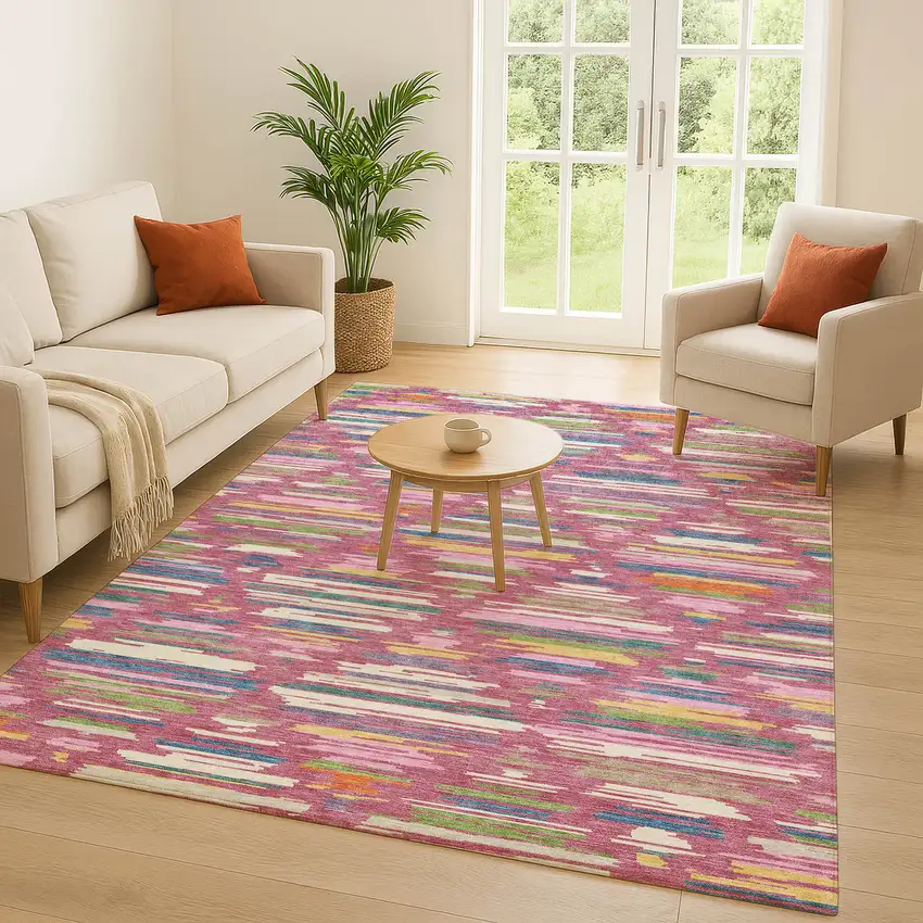 Blush And Ivory Southwestern Washable Indoor Outdoor Area Rug Photo 5